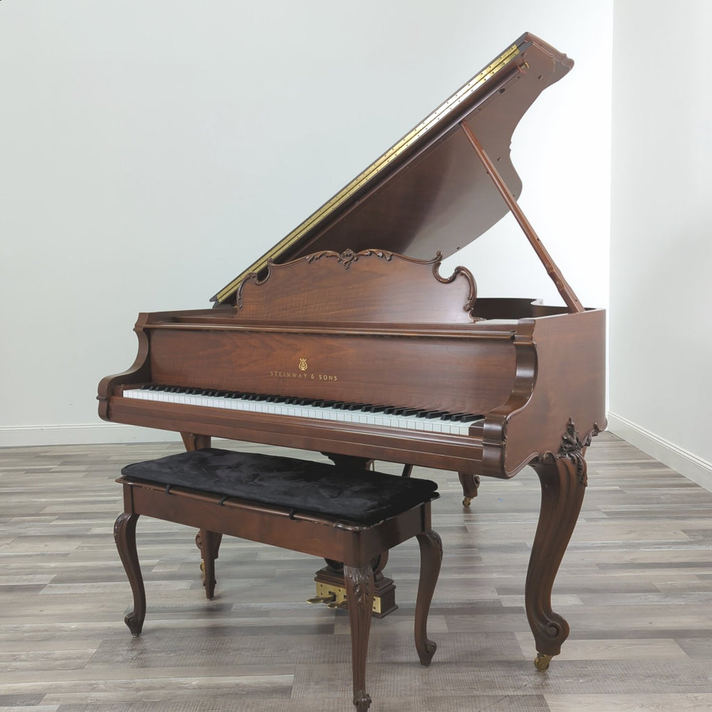 Steinway M (5’7”) Louis XV in Satin Walnut, Serial # 532144 - Graves Piano Co.